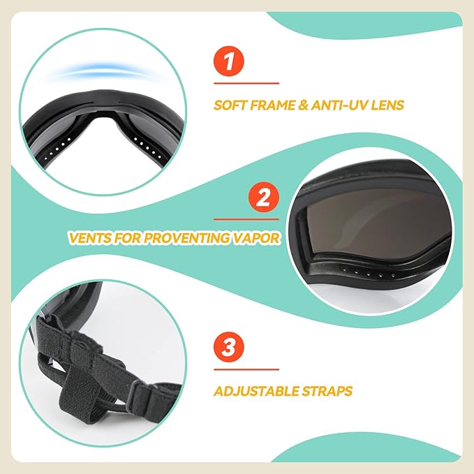 PETLESO Dog Goggles Large Breed, Large Dog Sunglasses Eye Protection for Dogs Windproof Goggles for Medium Large Dog Riding Biking Driving, Clear