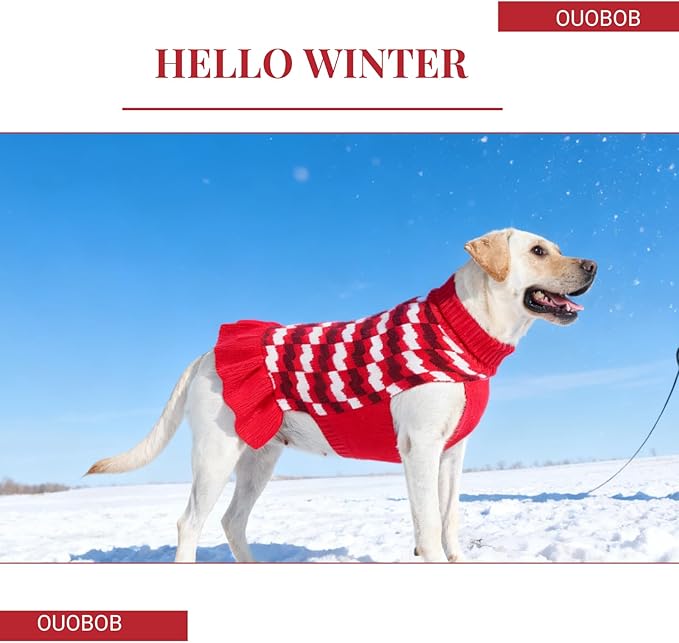 Dog Sweaters for Extra Large Dogs Girl, Dog Sweater Dress with Leash Hole, Thick Turtleneck Knitwear for Female Dogs, Warm Fall Winter Dress for Cold Weather, Holiday - Red XXXXL