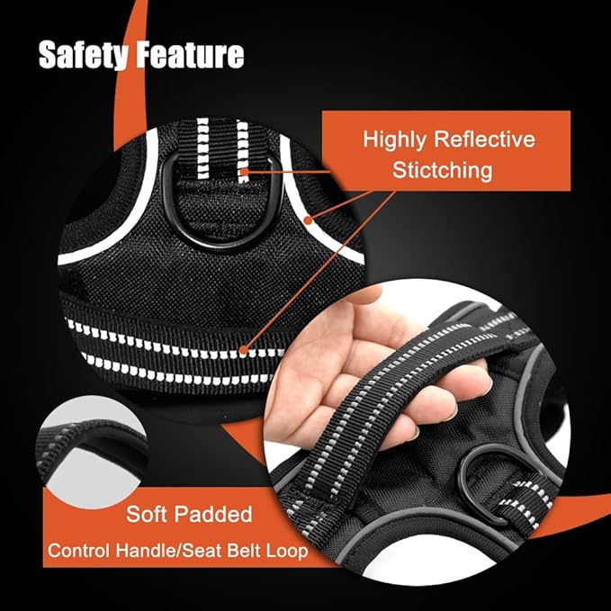 PHOEPET No Pull Dog Harnesses for Small Puppies Reflective Adjustable Front Clip Vest with 2 Metal Leash Clips and Soft Handle(XS, Orange)