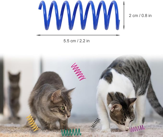 Kitys Fatch 48PCS 12Colors Cat Spring Toys for Indoor Cats, Interactive Coil Springs for Self Play, Durable Heavy Plastic Cat Spiral Spring, Hunting, Biting, Swatting Creative Kitten Toy