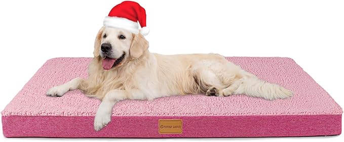 Patas Lague Orthopedic XL Dog Bed Large Sized Dog 48''X30'', Soft Waterproof Egg Crate Foam Large Pet Crate Beds Mat with Removable Washable Cover and Non-Slip Bottom, Hot Pink
