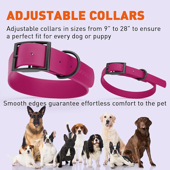 Dogline Biothane Coated Webbing Dog Collar with Black Metal Hardware: Durable Easy-Clean Everyday Collar for Dogs - Comfortable Adjustable Odor-Resistant Pet Collar, W1.5 x L20-24", Magenta Pink