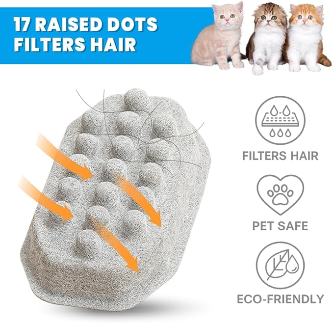32 PCS Cat Water Fountain Filter for 108oz/3.2L Stainless Steel Dispensers – 16 Pack Replacement Filters for Pet Fountains – 16 Carbon + 16 Sponge – Improves Water Quality & Reduces Odors