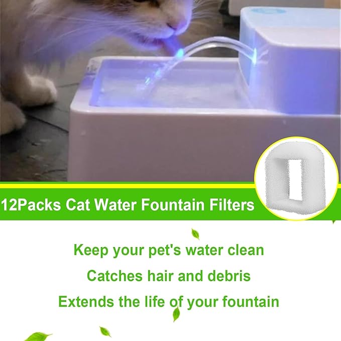 Cat Water Fountain Filters Pre-Filters Compatible with Multiple Pet Fountains, Replacement Filter for Dog and Cat 24 Packs