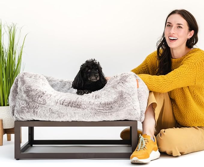 FUZI Luxury Up Pup Elevated Dog Bed, Premium Indoor & Outdoor Raised Pet Bed, Chew-Proof & Durable, Breathable Design for Comfort & Support, Dog Cot Small 26x17x8 Black
