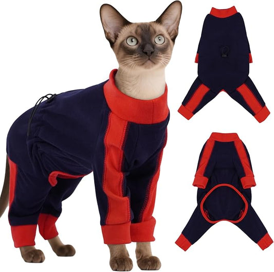 DENTRUN Cat Clothes with Anti-Shedding Fabric - Soft Recovery Suit & Breathable Lint-Resistant Cat Sweater for Wound Care & Hair Control, Kitten Onesie Pajamas, XXL, Dark Blue