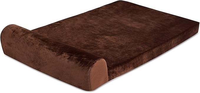 Internet's Best Memory Foam Lounger Pet Bed - Large - 48 x 30 Inch - Ultra Soft Plush Pet Bed - Headrest Pillow Top - Brown