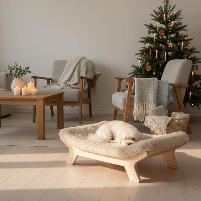 Elevated Dog Bed Frame and Mattress with Washable Cover Small Sized,Natural S Up to 40lbs