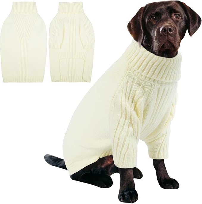 IECOii XL Dog Sweater,Winter Doggy Clothes for Large Dogs Girl Boy,Warm Pullover Soft Dog Sweater Turtleneck,Lightweight & Good Stretch for Active Dogs Like Beagle,Border Collie (White,XLarge)