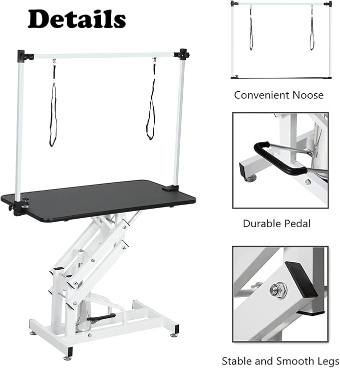 Hydraulic Pet Dog Grooming Table for Dogs & Cats, Heavy Duty Large Groomming Table with Adjustable Arm Noose, Maximum Capacity Up to 300lbs, 42.5inch, Black