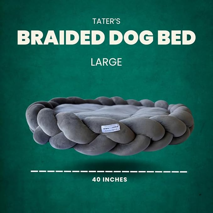 Tater's Choice 40" Dog Bed - Premium Braided Dog Bed - Luxurious and Durable Pet Beds with Plush Polyester Filling, Non-Slip Base, and Stylish Design, Washable Mattress, Charcoal Grey, 40 inch Large