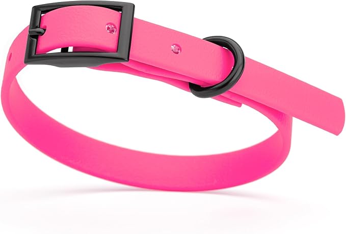 Dogline Biothane Coated Webbing Dog Collar with Black Metal Hardware: Durable Easy-Clean Everyday Collar for Dogs - Comfortable Adjustable Odor-Resistant Pet Collar, W1/2" x L9-12, Passionfruit Pink