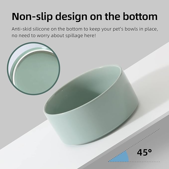 Havniva Ceramic Set of 2 Dog Bowls, Food and Water Bowls for Dogs, Puppy, 2pcs Dog Dishes, Pet Feeder(6inch, 2 x Light Green Bowls)