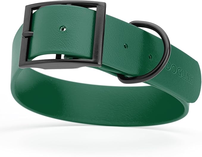 Dogline Biothane Coated Webbing Dog Collar with Black Metal Hardware: Durable Easy-Clean Everyday Collar for Dogs - Comfortable Adjustable Odor-Resistant Pet Collar, W1.5 x L24-28", Hunter Green