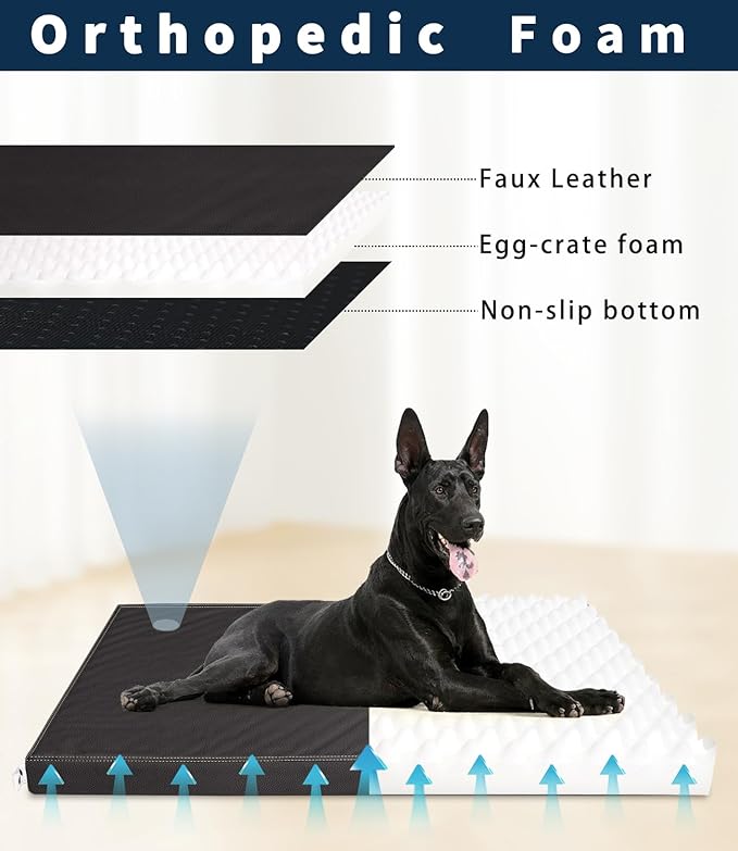 Medium Dog Bed with Removable Washable Faux Leather Cover, Non-Slip,for Pets Up to 30 lbs