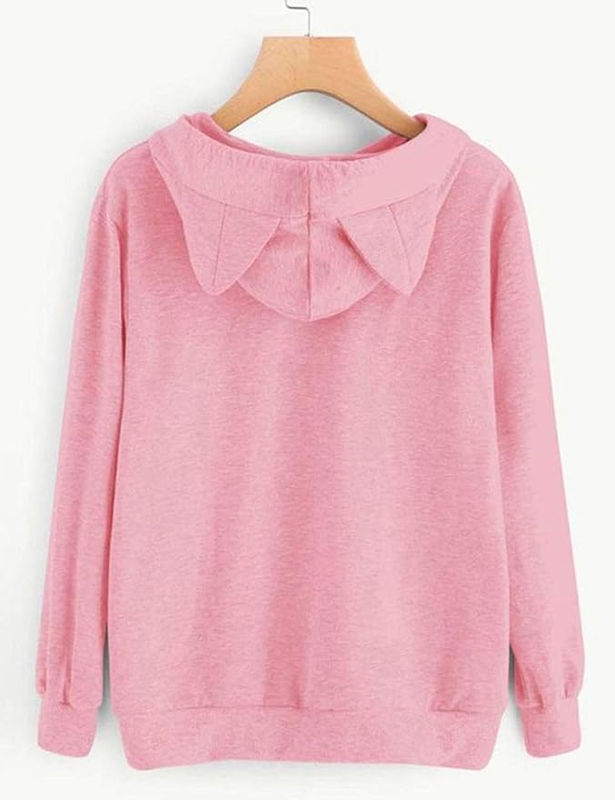 Women Girl Hoodies Cute Cat Ear Novelty Printed Pullover Sweatshirt