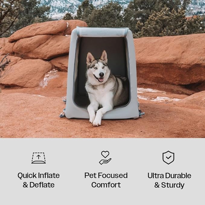 Diggs Enventur Small Inflatable Travel Dog Crate – Ultra-Light & Portable Dog Crate – Puncture-Resistant, Waterproof, Compact – Safe, Durable for Adventures & Travel - 27" L x 18" W x 20" H (Grey)