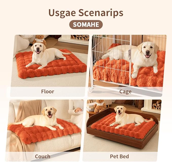 Cat Beds for Indoor Cats Faux Fur Pet Pad Mat Plush Kitten Bed with Non-Slip Bottom for Carriers/Couch Dog & Puppy Friendly 35 x 27 Inch X-Large Orange