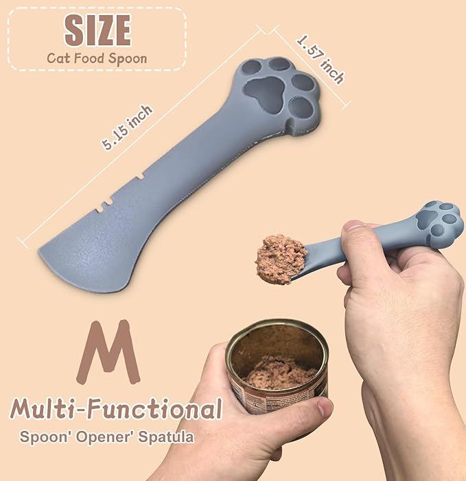 4-Piece Cat Food Spoon & Cat Food Spatula–Silicone Cat Dog Can Opener-Effortlessly Opens Cans|Precise Stirring & Feeding | Easy to Clean | Ideal for Dog & Cat Feeding Cans,2pc Gray and 2pc White