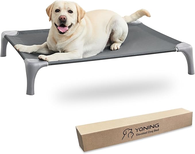 Elevated Dog Bed for Large Dogs, Easy to Assemble Raised Dog Cot with Pet-Friendly Feet, Aluminum Alloy Frame, Breathable Mesh (Light Grey)