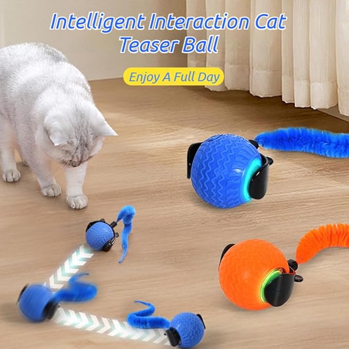 BIBIFACTORY 2026 New The Smart Wave Chase Ball, Revolutionary Smart Chase Ball 3.0, Interactive Fast Moving Ball with Tail, Automatic Cat Chase Balls Toy for Dog Cat Indoor Play (Blue)