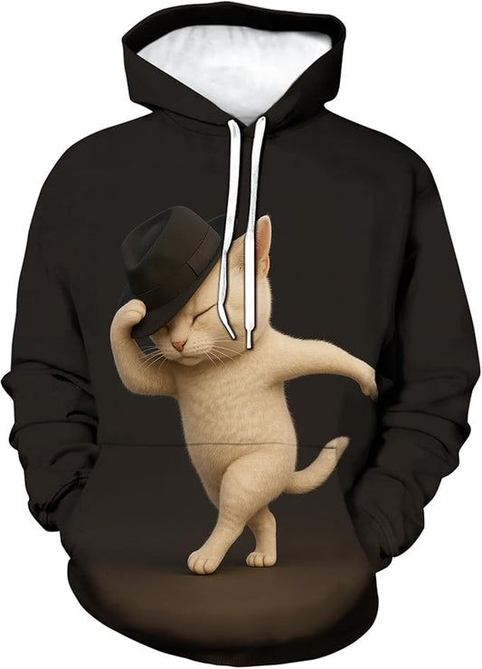 Blissboy Novelty Long Sleeve Hoodie Funny Cat Print Sweatshirts