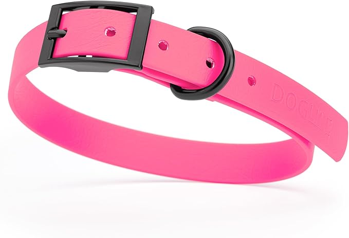 Dogline Biothane Coated Webbing Dog Collar with Black Metal Hardware: Durable Easy-Clean Everyday Collar for Dogs - Comfortable Adjustable Odor-Resistant Pet Collar, W3/4" x L15-18, Passionfruit Pink