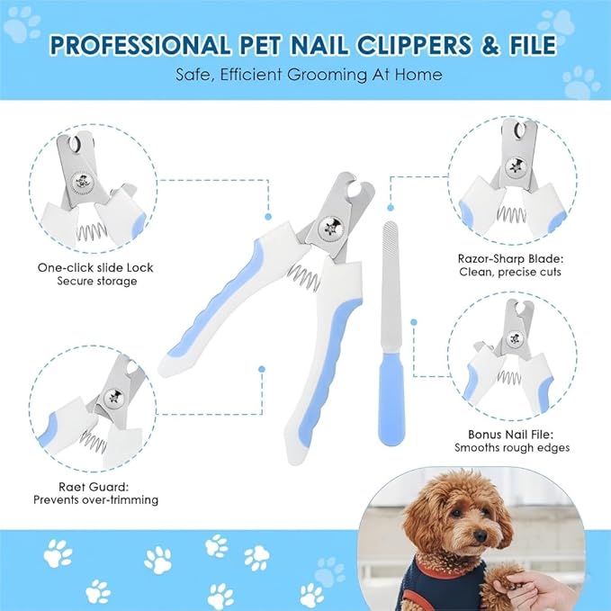 Dog Brush Grooming Kit 10pcs for Shedding, Pet Grooming Kit, Self-Cleaning Slicker Brush, Dematting Rake, Nail Clipper/Trimmer for Dogs,Cats,Rabbits& Small Animals