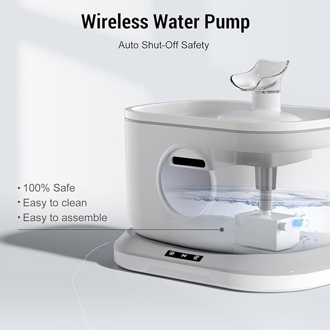 Cat Water Fountain Wireless, Petlipo 5000mAh Battery Operated Cat Fountain, 2.6L/88oz Cordless Pet Drinking Fountain with Motion Sensor for Cats Dog Indoor Ultra Quiet BPA-Free
