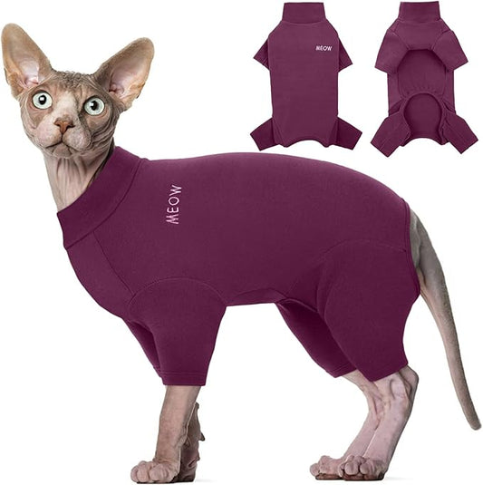 ROZKITCH Hairless Cat Clothes, Breathable Soft Jumpers for Sphynx Cats Only, Coat with Four Legs, Warm Sweater T-Shirt Pajamas Jumpsuit Vest Cornish Rex, Devon Rex, Peterbald Purple L