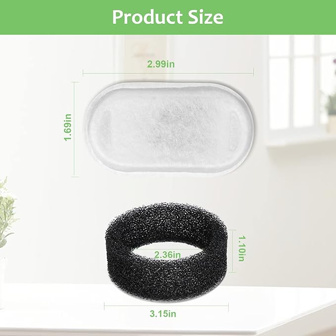 Cat Water Fountain Filters & Sponges, 8 Pack Replacement Filters for Stainless Steel 67oz/2L Adjustable Flow Pet Fountain