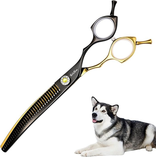 7.5inch Curved Thinning Dog Scissors, 35 Teeth High-end Dog Grooming Scissors, 25° Curved Blender, VG10 Steel Sharp Grooming Shears, Ergonomic Professional Pet Shears for Groomer