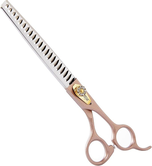 Professional Dog Grooming Scissors Rose Gold 440C Stainless Steel Straight Thinning Curved Chunker Shears for Pet Grooming Services Dogs and Cats (Chunker, 7.5‘’)