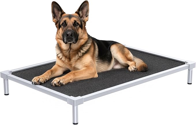 Chew Proof Elevated Dog Beds Medium Large Sized, Aluminum Alloy Dogs Supplies Raised Cot for Cooling Indoor/Outdoor/Camping Use Indestructible & Washable Pet Bed for Crate-48.4"x 32.7" x 7"