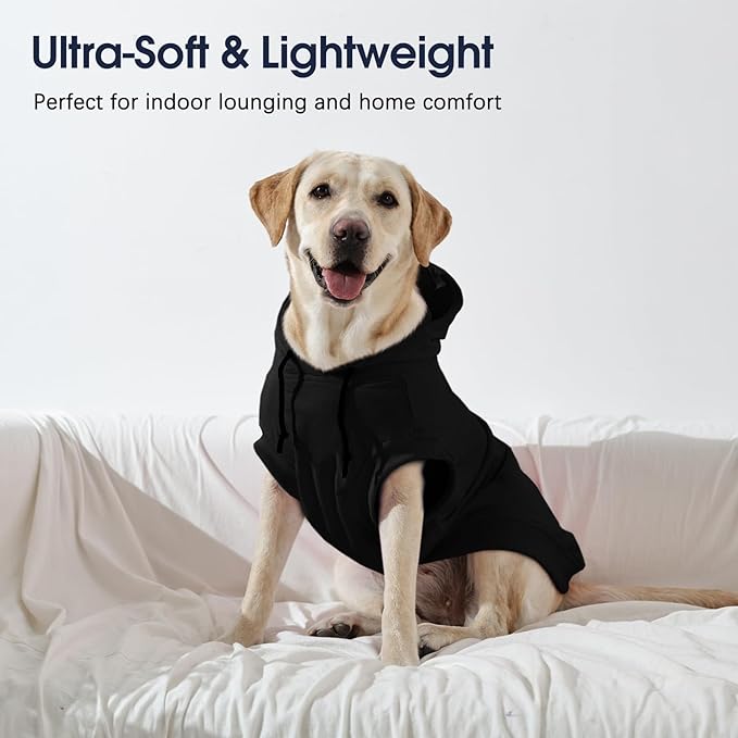 IECOii Dog Hoodie Medium Size Dog, Medium Dogs Sweater with Hood, Soft Pullover Hooded Sweatshirt for Dogs Boy and Girl Indoor & Outdoor, Machine Washable, Black, Large (No Fleece Lined)