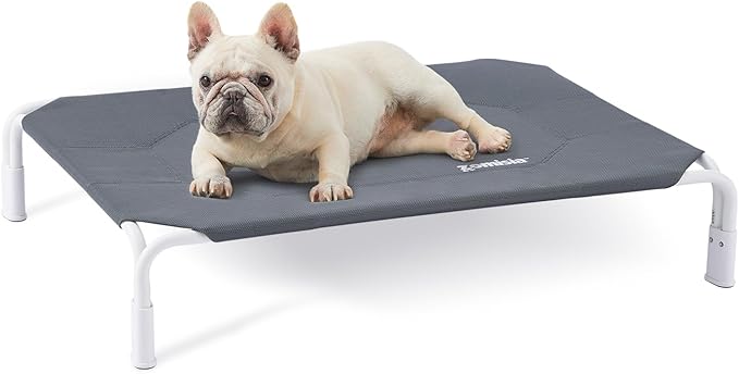 Elevated Dog Cot Bed Tool-Free Assembly - Outdoor Raised Dog Cooling Bed Frame for Medium Pets, Summer Pet Hammock Off Ground with Non-Slip Feet & Waterproof Teslin Mesh, 35x25 Inch