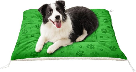 Dog Crate Bed Washable Crate Pad Cartoon Paw Green Printed Soft Fluffy Pet Sleeping Mat for Large Medium Small Animals(Paw-5 L)