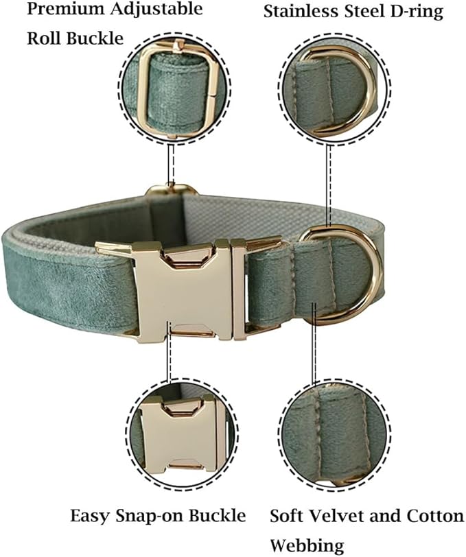 Velvet Dog Collar and Leash Set, Bright & Stylish Leash and Collar Set, Durable Pet Collars with Heavy Duty Quick Release Metal Buckle Adjustable for Samll Medium Large Dogs or Cats