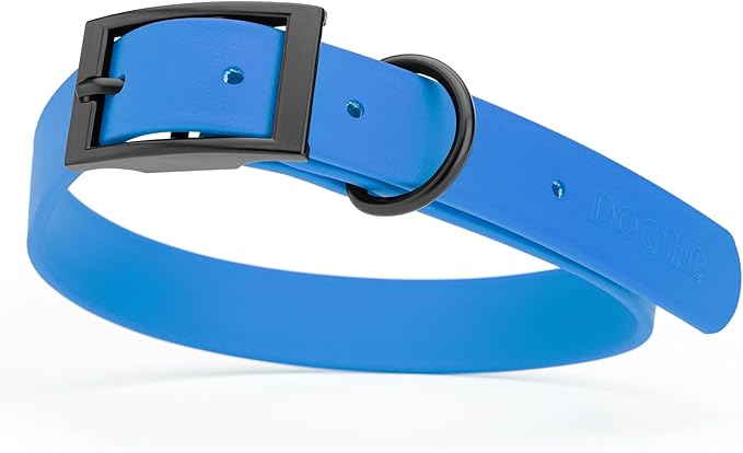 Dogline Biothane Coated Webbing Dog Collar with Black Metal Hardware: Durable Easy-Clean Everyday Collar for Dogs - Comfortable Adjustable Odor-Resistant Pet Collar, W1 x L18-22, Cerulean Blue