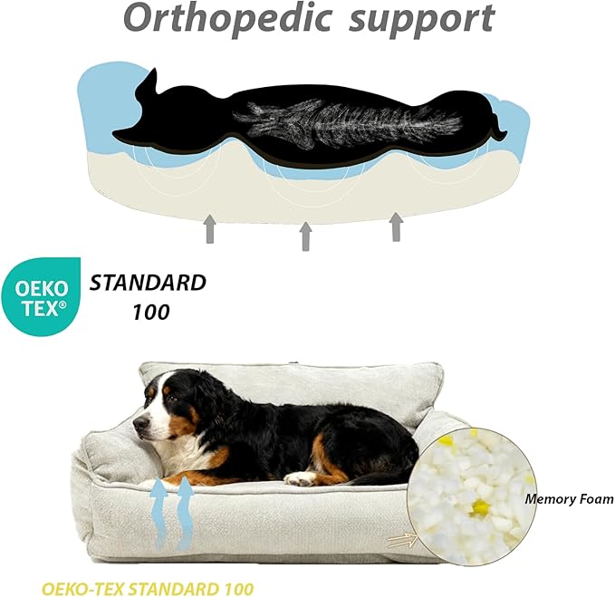 Small Dog Bed, Washable Pet Bed with Removable Cover, with Sides, Carry Handle & Side Pockets .Plush Chenille Orthopedic Pet Bed Couch for Small Breed Dogs & Cats .Calming
