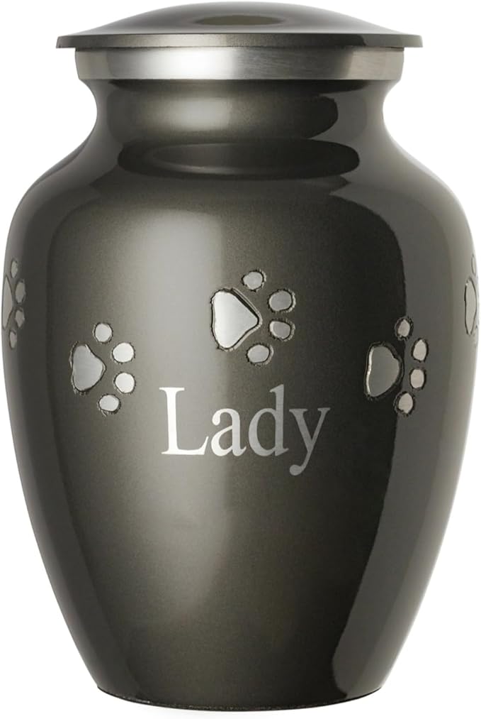 Pet Urn for Dogs and Cats with Personalized Laser Engraving, Ottillie Paws Premier Series Memorial Urns (Medium Slate with Horizontal Pewter Paws)
