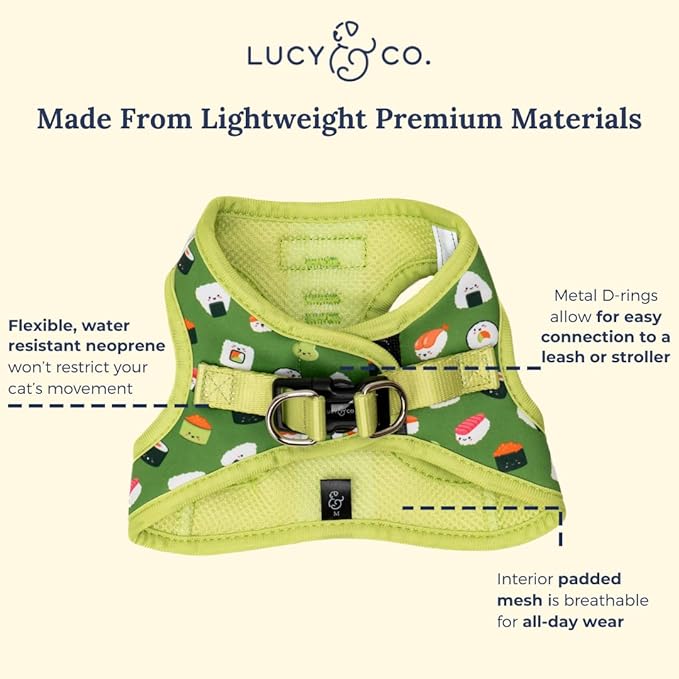 Lucy & Co. How I Roll Step-in Cat Harness & Leash Bundle – Reflective, Breathable & Adjustable Harness for Cats, Kittens & Small Dogs, Lightweight & Secure and Dual Leash Clips – Small