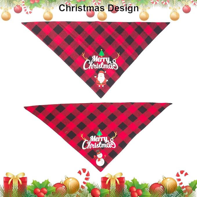 ADOGGYGO 2 Pack Dog Bandana Christmas Classic Plaid Pet Scarf Triangle Bibs Kerchief Merry Christmas Red Santa Snowman Bandana for Large X-Large Dogs Pets (X-Large)