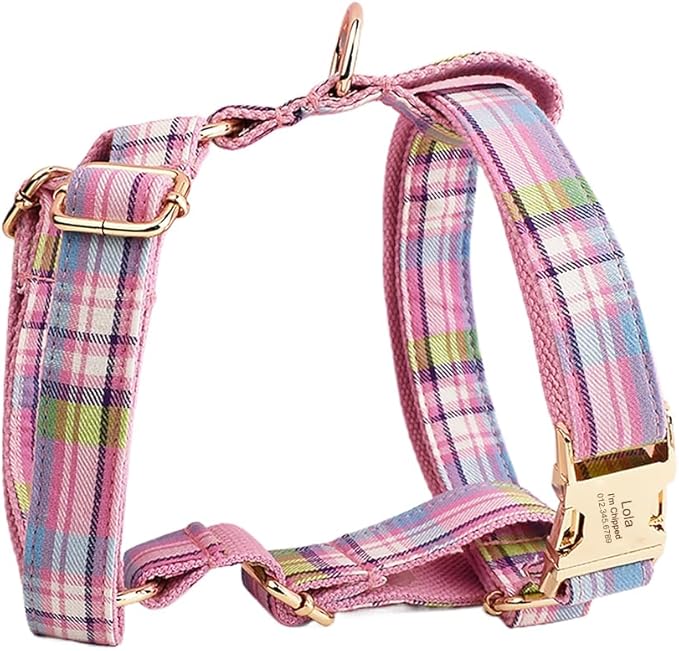 Custom Dog Collar with Names and Phone Number Engraved, Puppy Tags Personalized for Small Medium Large Pets (Colorful Plaid, L)