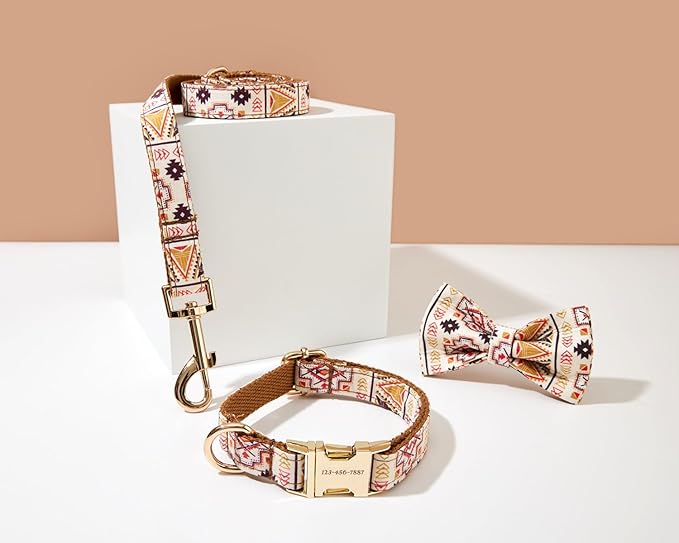Custom Engraved Dog Collar with Name and Phone Number, Personalized for Small, Medium, and Large Dogs (Bohemian)