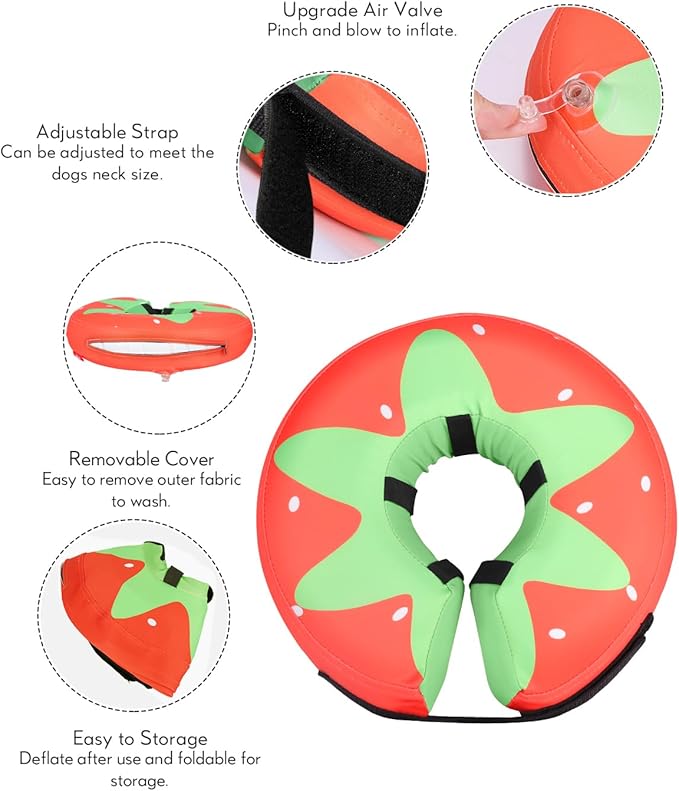 MIDOG Soft Inflatable Dog Cone,Donut E-Collar Alternative for After Surgery, Prevents Licking,Allowing Normal Eating & Vision,Comfortable Recovery Collar for Small Medium Large Dogs&Cats,Strawberry-L