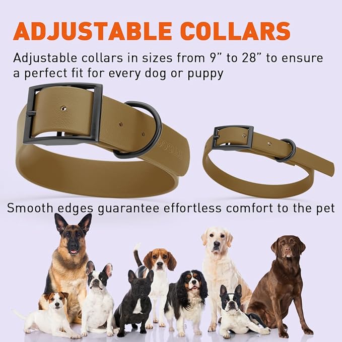 Dogline Biothane Coated Webbing Dog Collar with Black Metal Hardware: Durable Easy-Clean Everyday Collar for Dogs - Comfortable Adjustable Odor-Resistant Pet Collar, W1 x L18-22, Coyote Brown