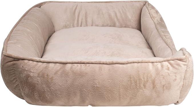 long rich Textiles Classic Solid Rectangle Dog and Pet Bed, Large, Tan/Taupe/Camel by Happycare Textiles, 24"x34"
