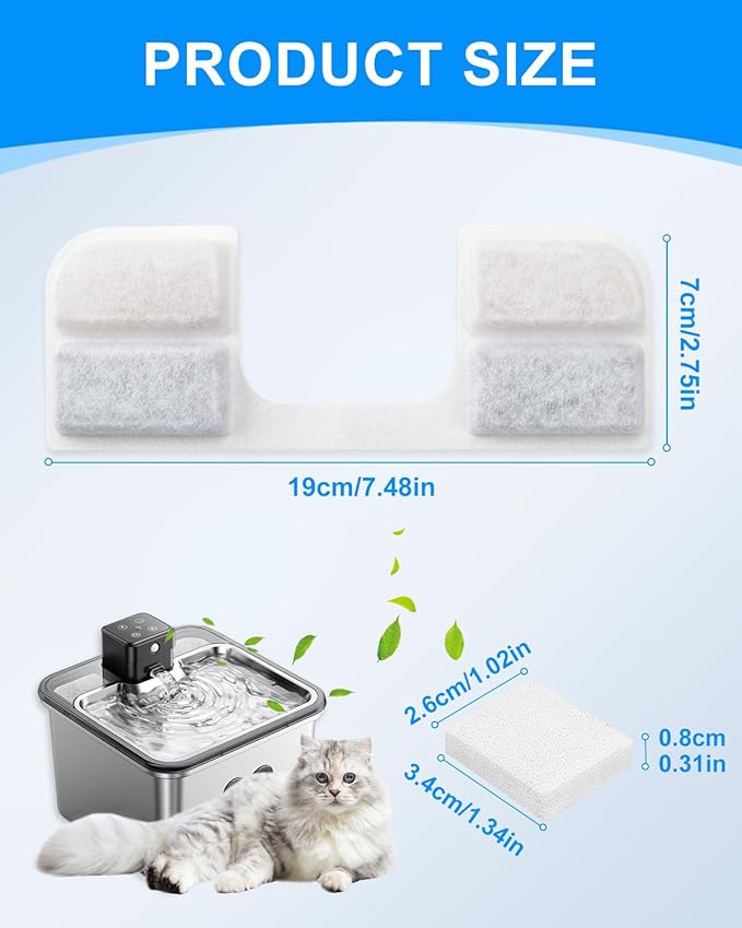 12 + 12 Pack Cat Water Fountain Filter Replacement Compatible with Compatible with FEELNEEDY Cat Water Fountain FN-W17 3.2L/ 108oz, Pet Water Fountain Filter Replacement Filters and Sponges