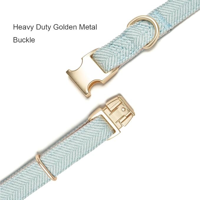 Soft Hemp Dog Collar and Leash Set Adjustable Woven Tweed Dog Collars with Metal Buckle and Lead for Small Medium Large Dogs,Blue